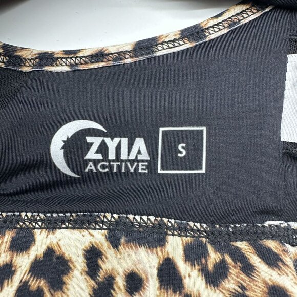 Zyia Active Sports Bra Women's Pullover Athletic Mesh Animal Print Black Beige S - Picture 9 of 11